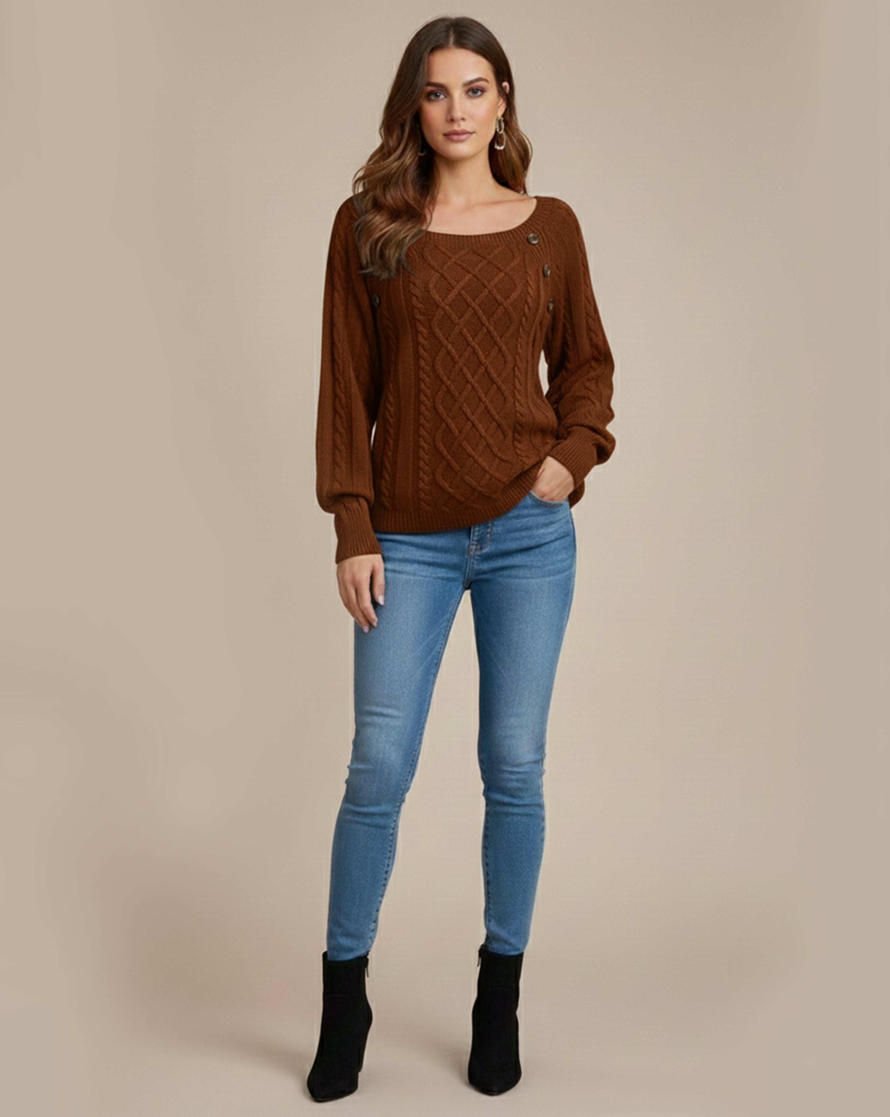 Cable Knit Button Detail Sweater