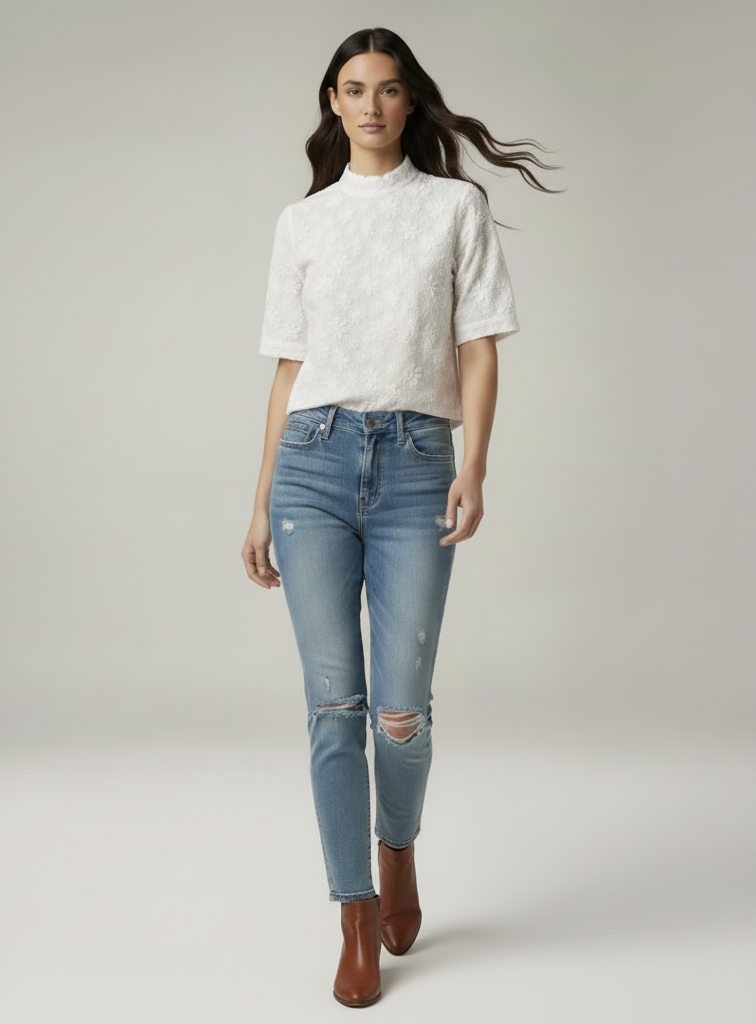 Elegant Bloom Collar Blouse